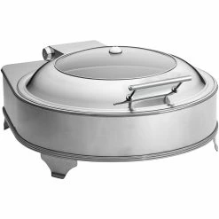 Chafing Dish Electric Heating Round Glass Lid Stainless Steel 6 Litres | Adexa AD6002