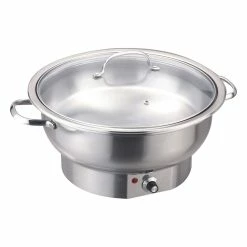 Chafing Dish Electric Heating Round Glass Lid Stainless Steel 6 Litres | Adexa ECD06DE