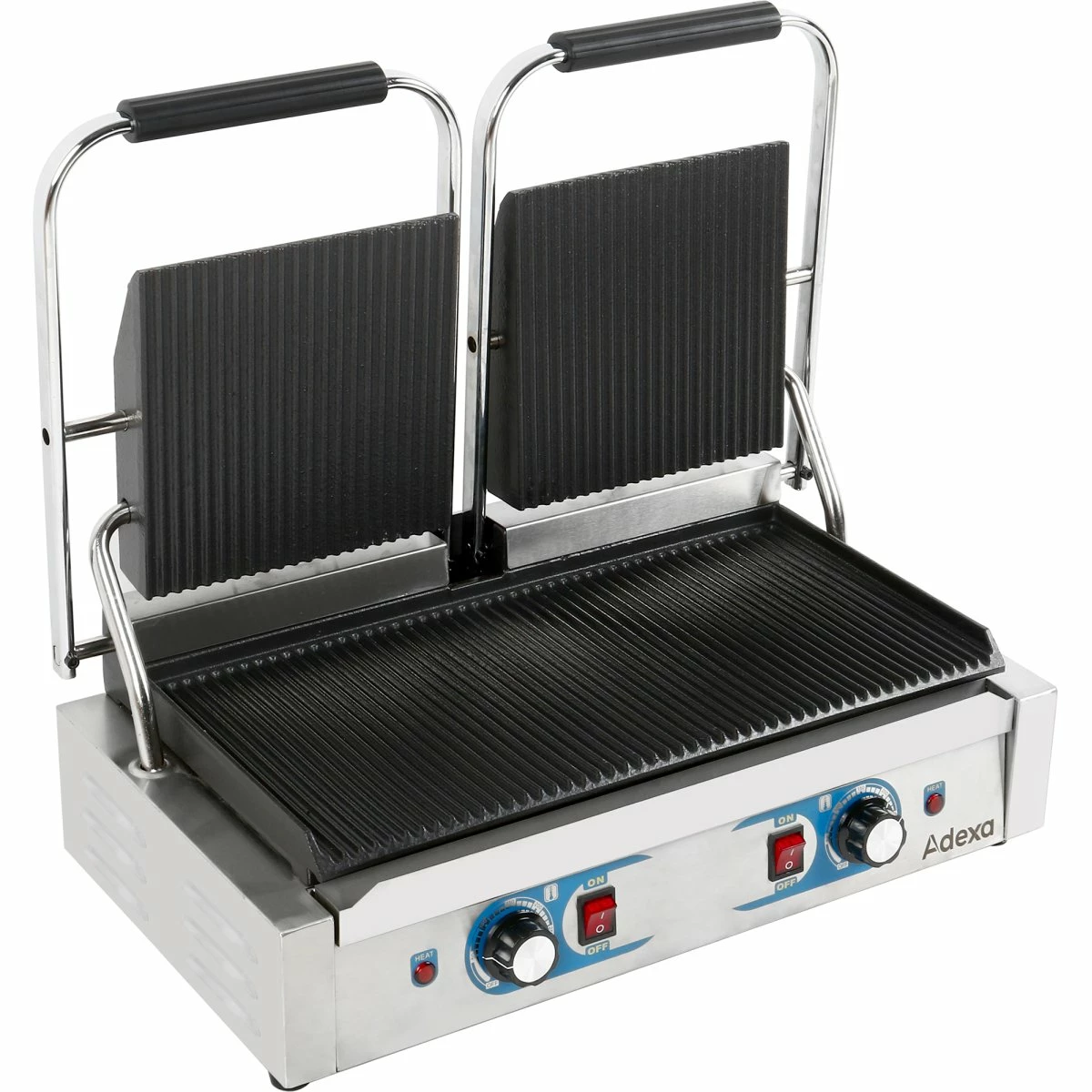 Heavy Duty Twin Panini Contact Grill Dual Zone 1.8kW Ribbed | Adexa MLP813 - Image 4