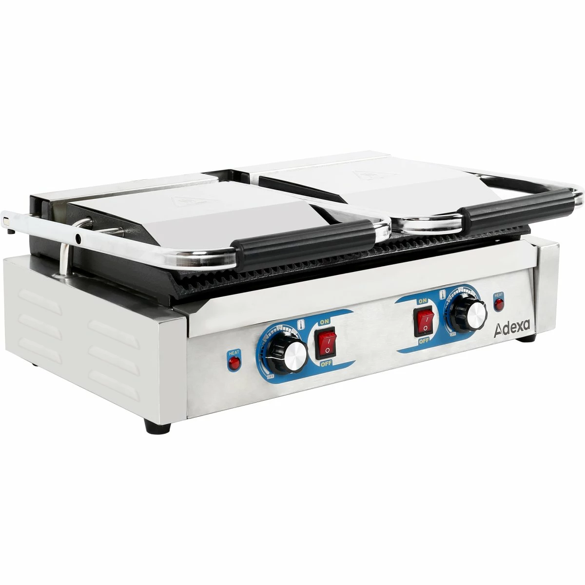 Heavy Duty Twin Panini Contact Grill Dual Zone 1.8kW Ribbed | Adexa MLP813 - Image 2