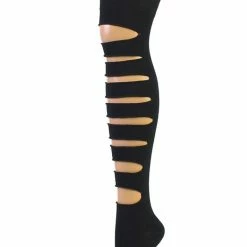 Attitude Clothing Black Slashed Over The Knee Socks