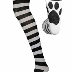 Attitude Clothing Black Striped Cat Paw Over The Knee Socks