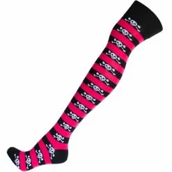 Attitude Clothing Pink Skull Stripe Over The Knee Socks