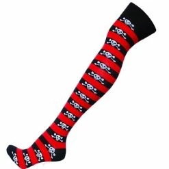 Attitude Clothing Red Skull Stripe Over The Knee Socks