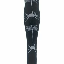 Attitude Clothing White Spider With Web On Black Over Knee Socks