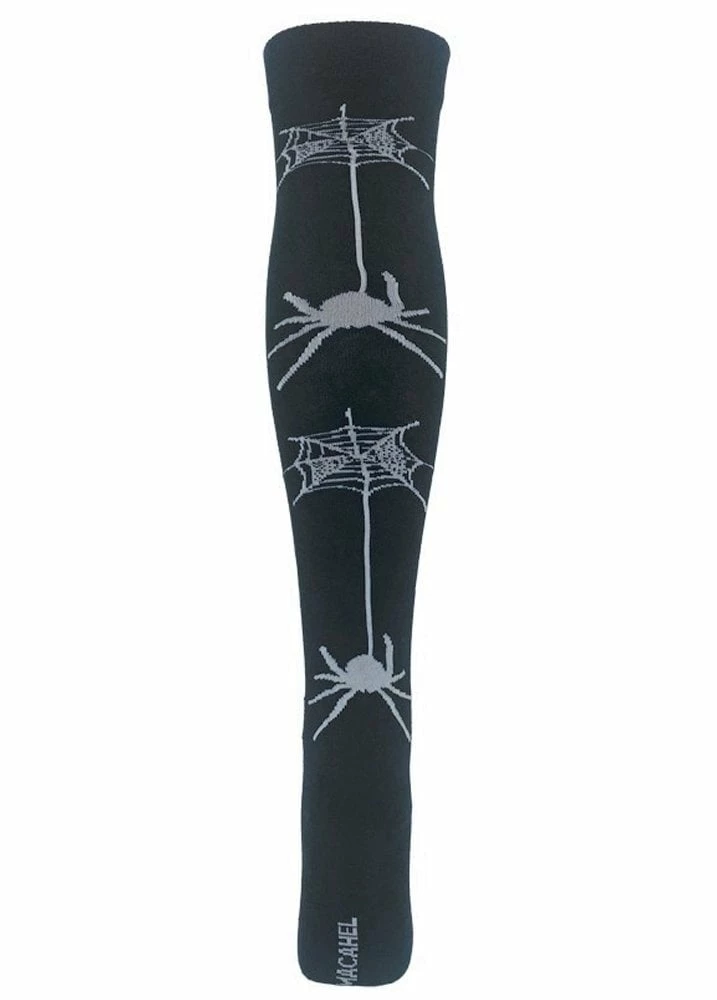 Attitude Clothing White Spider With Web On Black Over Knee Socks