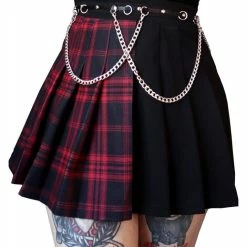 Forest Ink Tartan Pleated Chain Mini Skirt