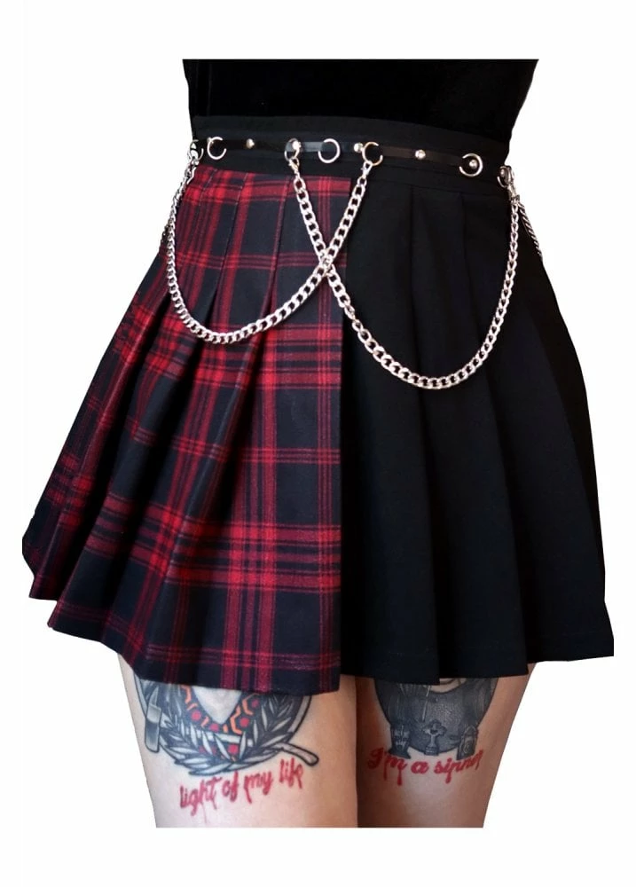 Forest Ink Tartan Pleated Chain Mini Skirt