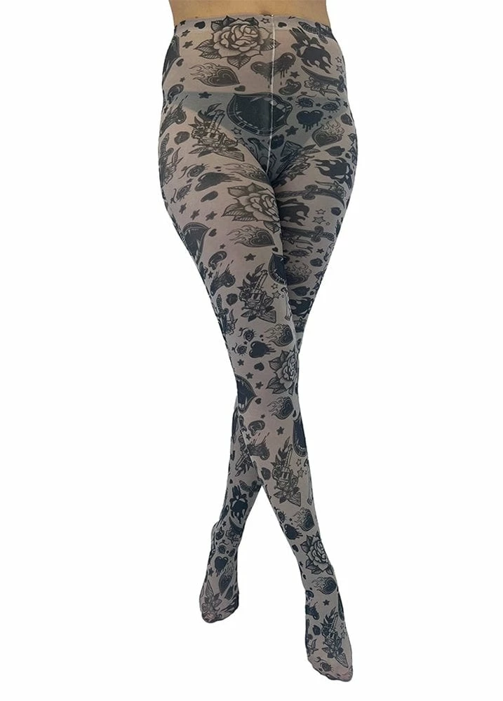 Pamela Mann Grunge & Roses Printed Tights