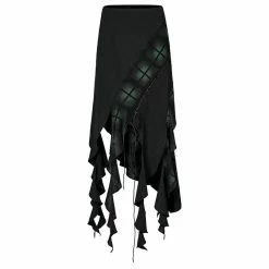 Punk Rave Dark Plaid Irregular Tassel Skirt