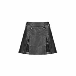 Punk Rave Faux Leather Mini Skirt With Plaid Insert
