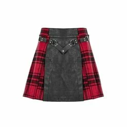 Punk Rave Plaid Mini Skirt With Faux Leather Insert