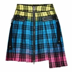 Punk Rave Rainbow Plaid Pleated Skirt